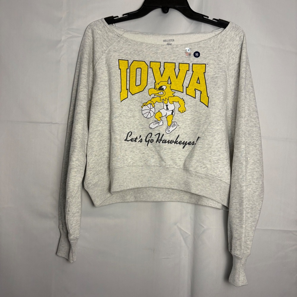Hollister Blue 84 Iowa Hawkeyes Cropped Sweatshirt Gray XS Herky Basketball